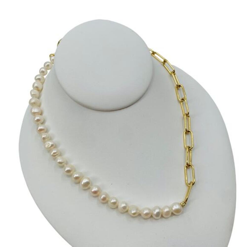pearl‎ paperclip chain casual cute necklace